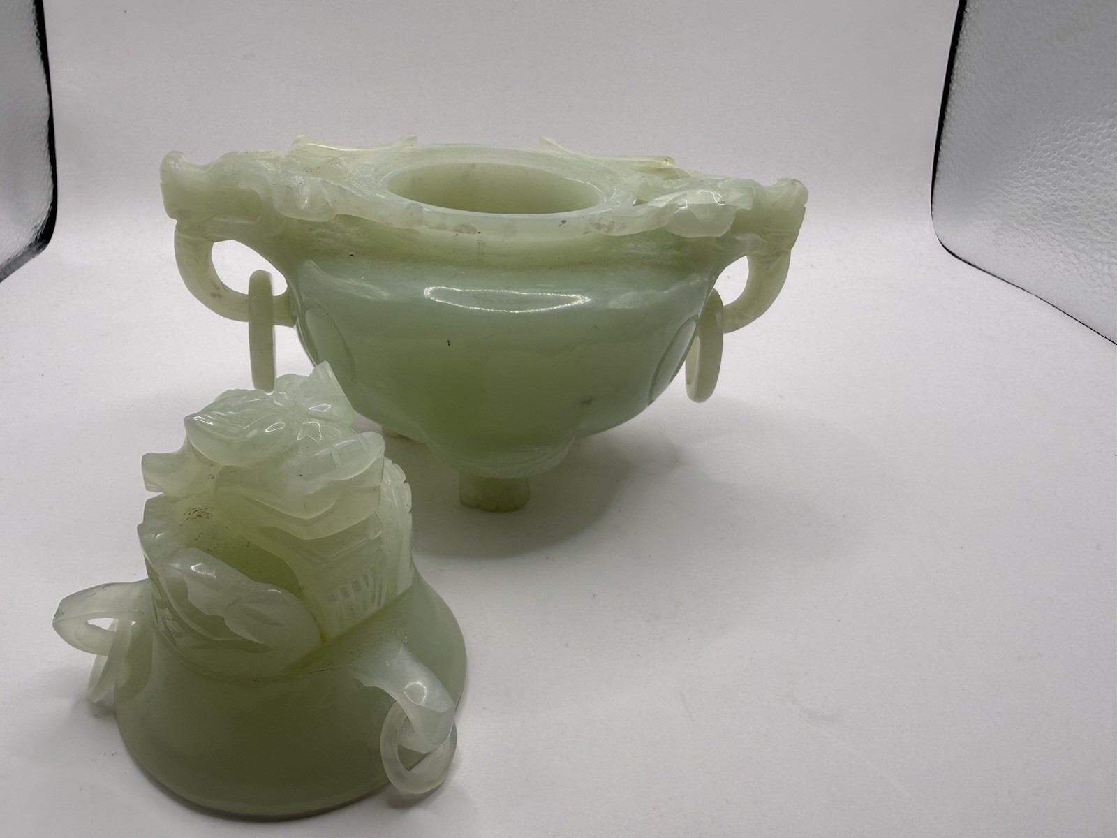 Stunning Hand Carved Early 20th Century Chinese Natural Jade Incense Burner Rare