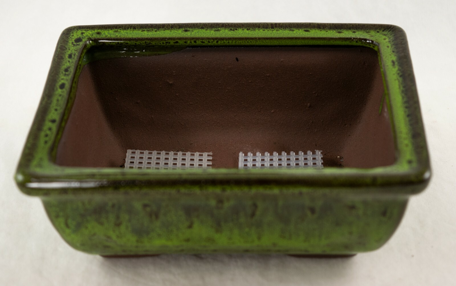 Rectangular Shohin Bonsai, Succulent Pot 6"x 4.5"x 2.25" w / Mesh - Moss Green