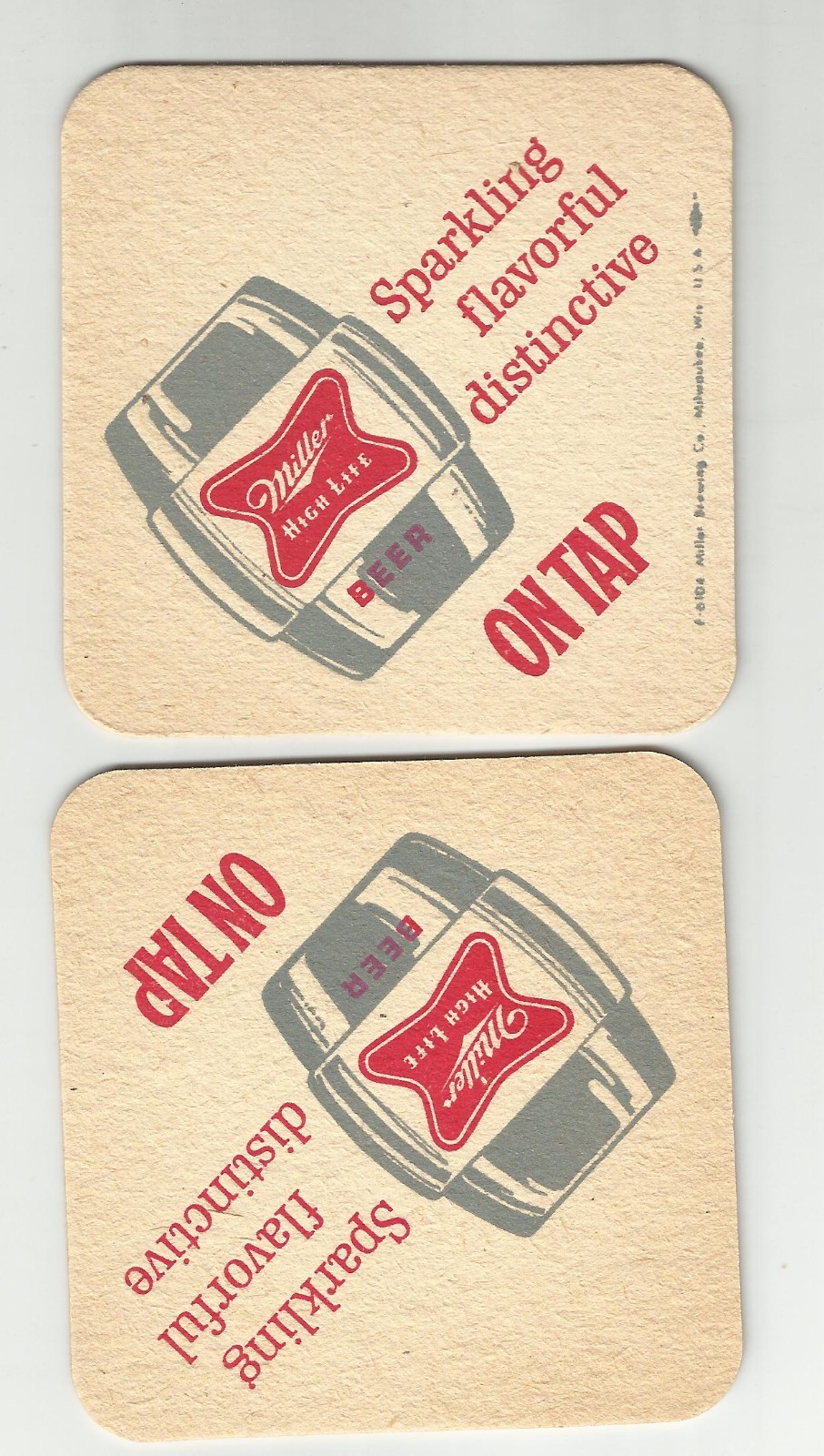 Pair of  1960's  Lite  Beer Coasters By Miller =Milwaukee, WI  3 1/2" square