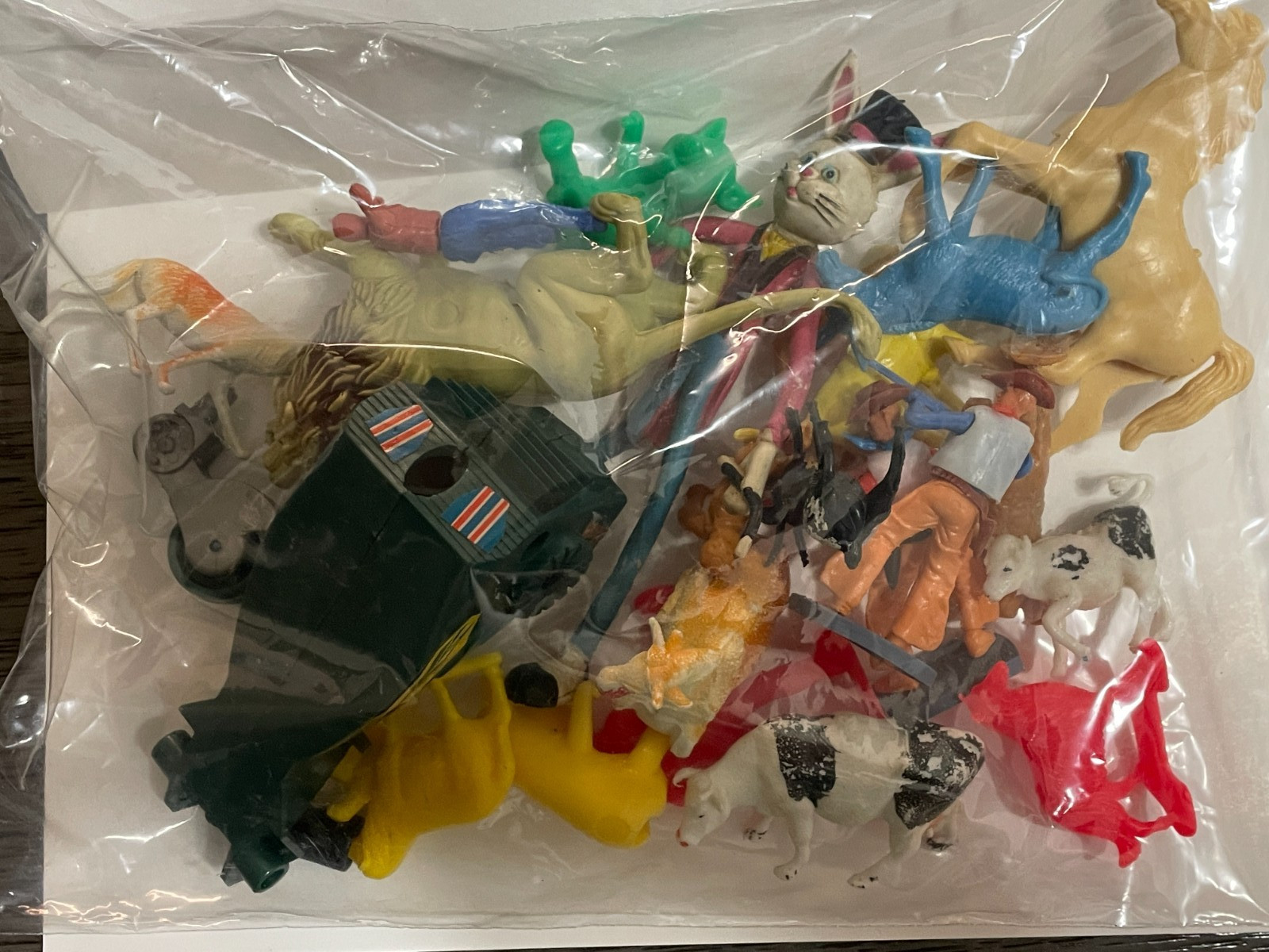 Vintage Bag of Mixed Plastic Toys (Western, Animals, Parts, Misc) Fun Bag!