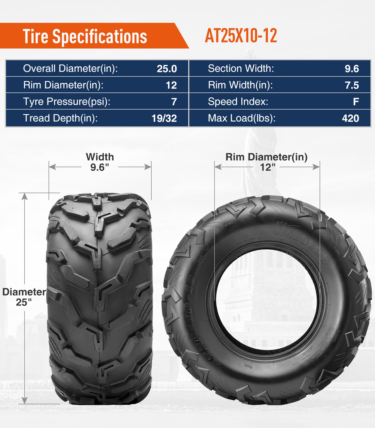 Set Of 2 25x10-12 ATV Tires 25x10x12 25x10 12 Heavy Duty 6PR ATV UTV All Terrain