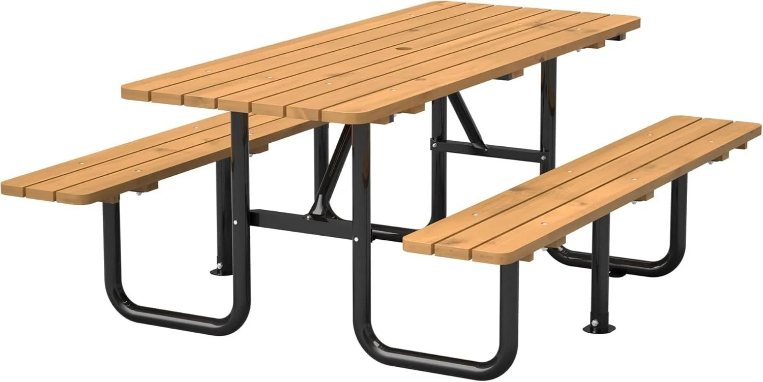 Picnic Table With Bench Outdoor Wooden Table and Chair Set for 6 People