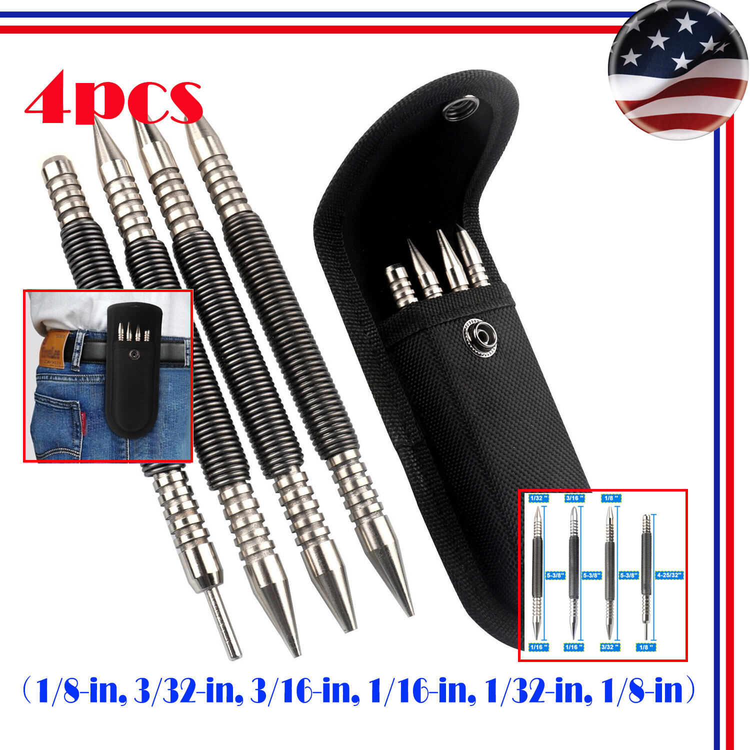 Spring Loaded Nail Set,4pcs Dual Head Nail Setter, Door Hinge Pin Punch Remover