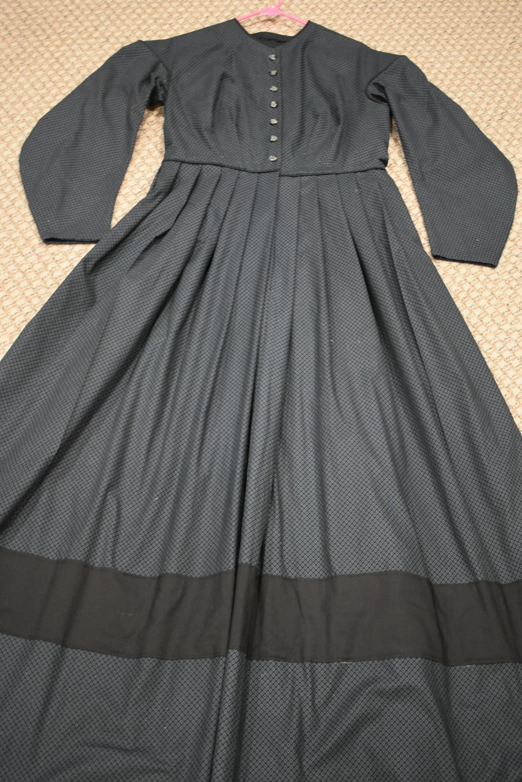 Civil War Victorian Cotton Day Dress Handmade Black wGrayDiamond Print - L/XL