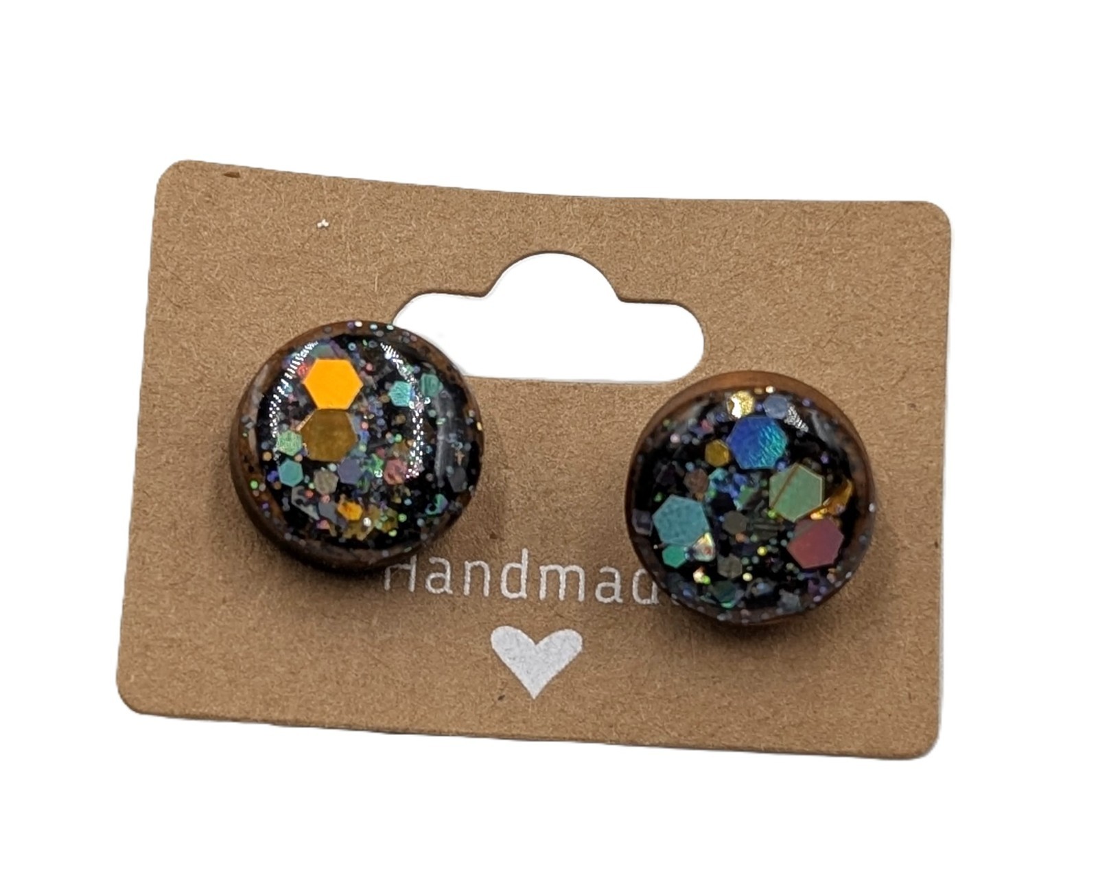 Handmade Button Stud Earrings - Glitter Resin