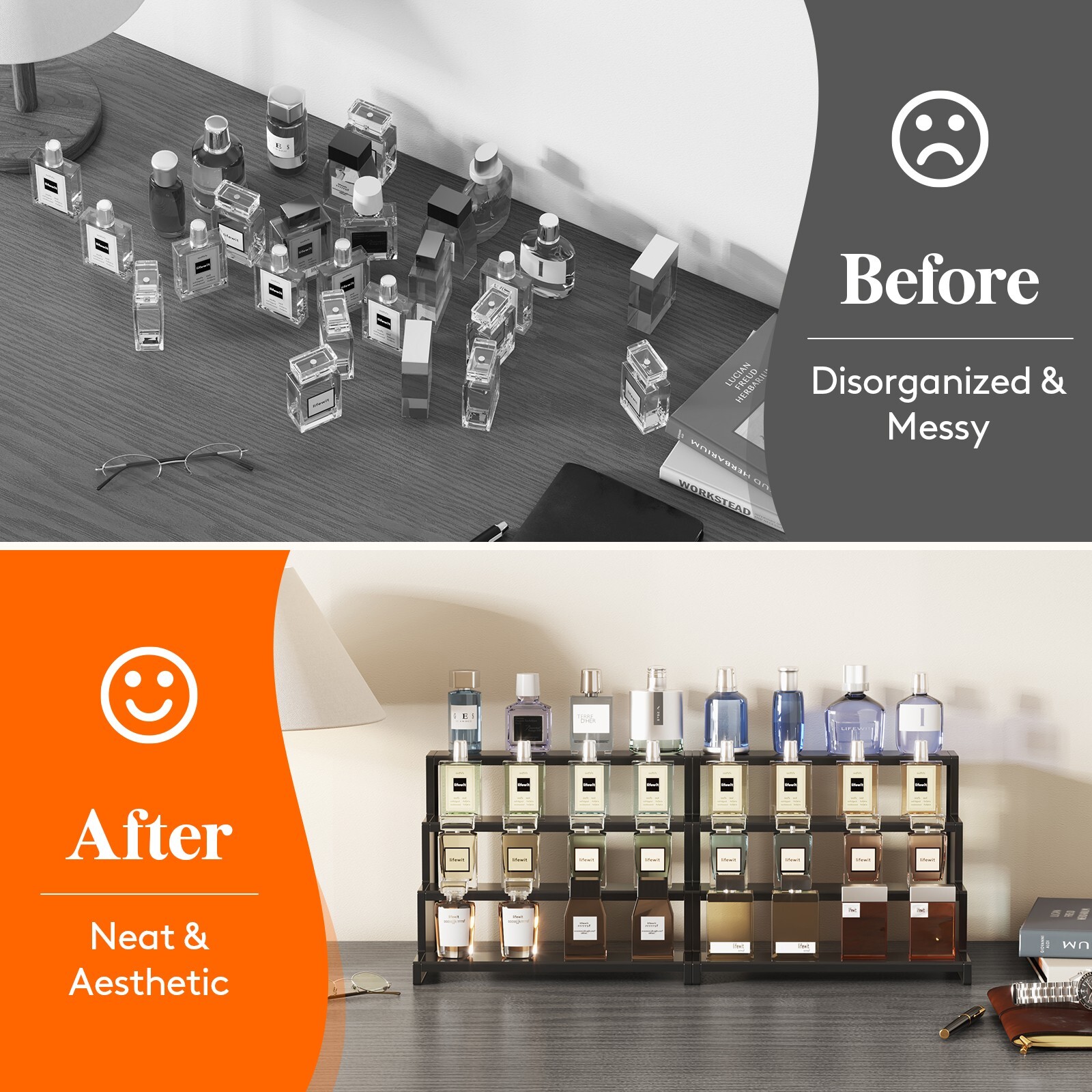 Lifewit Plastic 12 Inch Dark Cologne Stand, Step Perfume Organizer