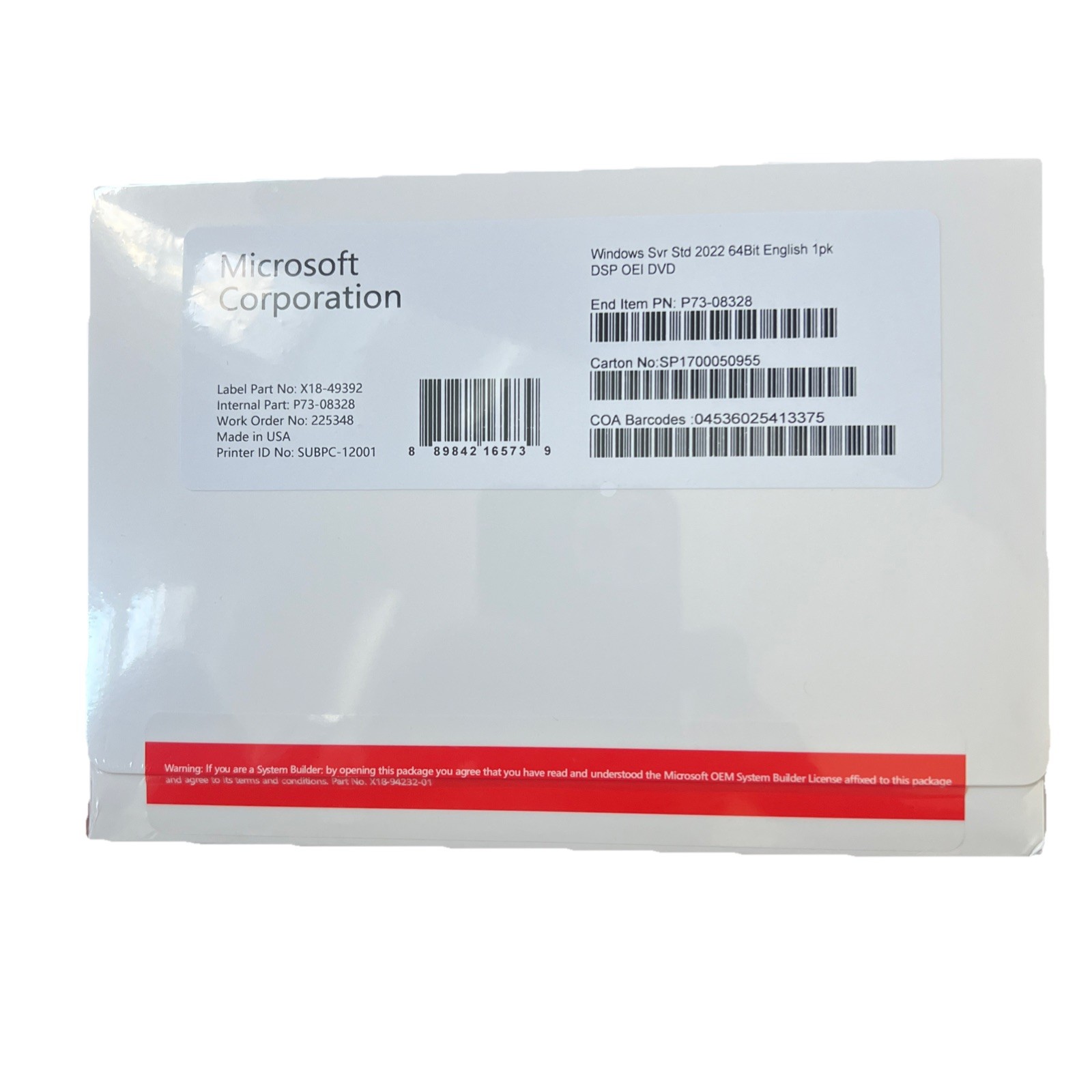 Microsoft Windows Server 2022 Standard 64-bit 16 Core License & DVD