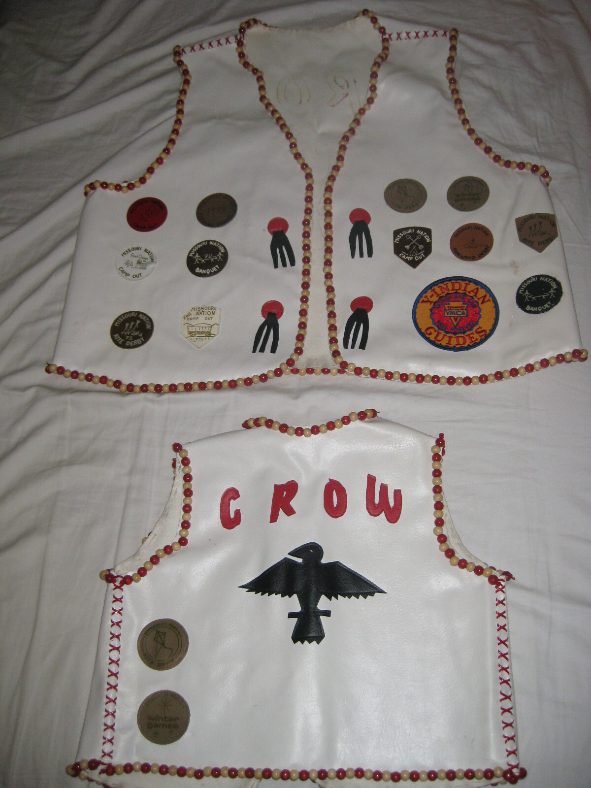 2 leather vests w/beads-Adult & Child-Crow-Powwow Regalia-1970s-Missouri Nation