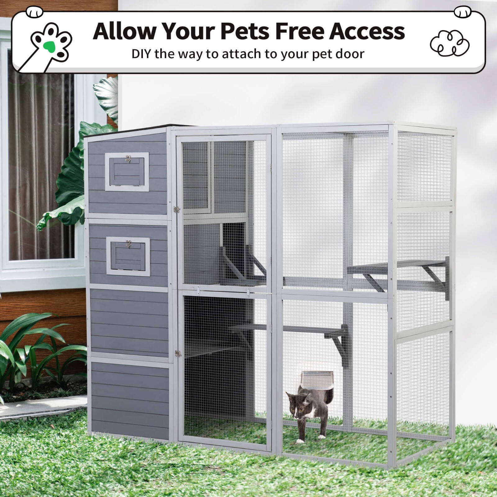 4-Tier Cat Playpen Outdoor Cat House Catio Enclosure with Resting Box, Platforms
