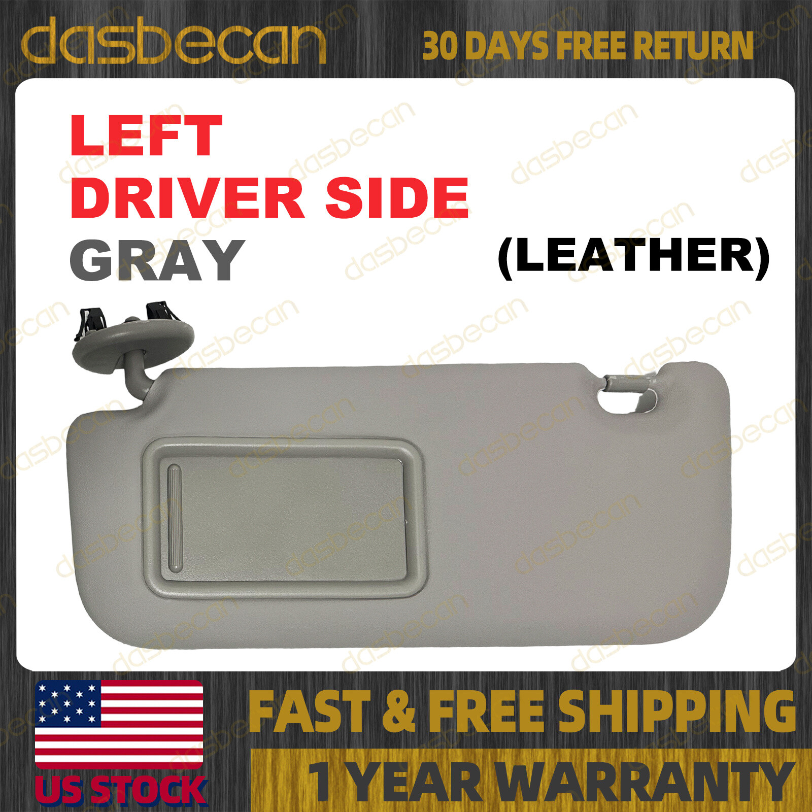 Gray Leather Sun Visor w/ Mirror Left Driver Side For Toyota Corolla 2009-2013