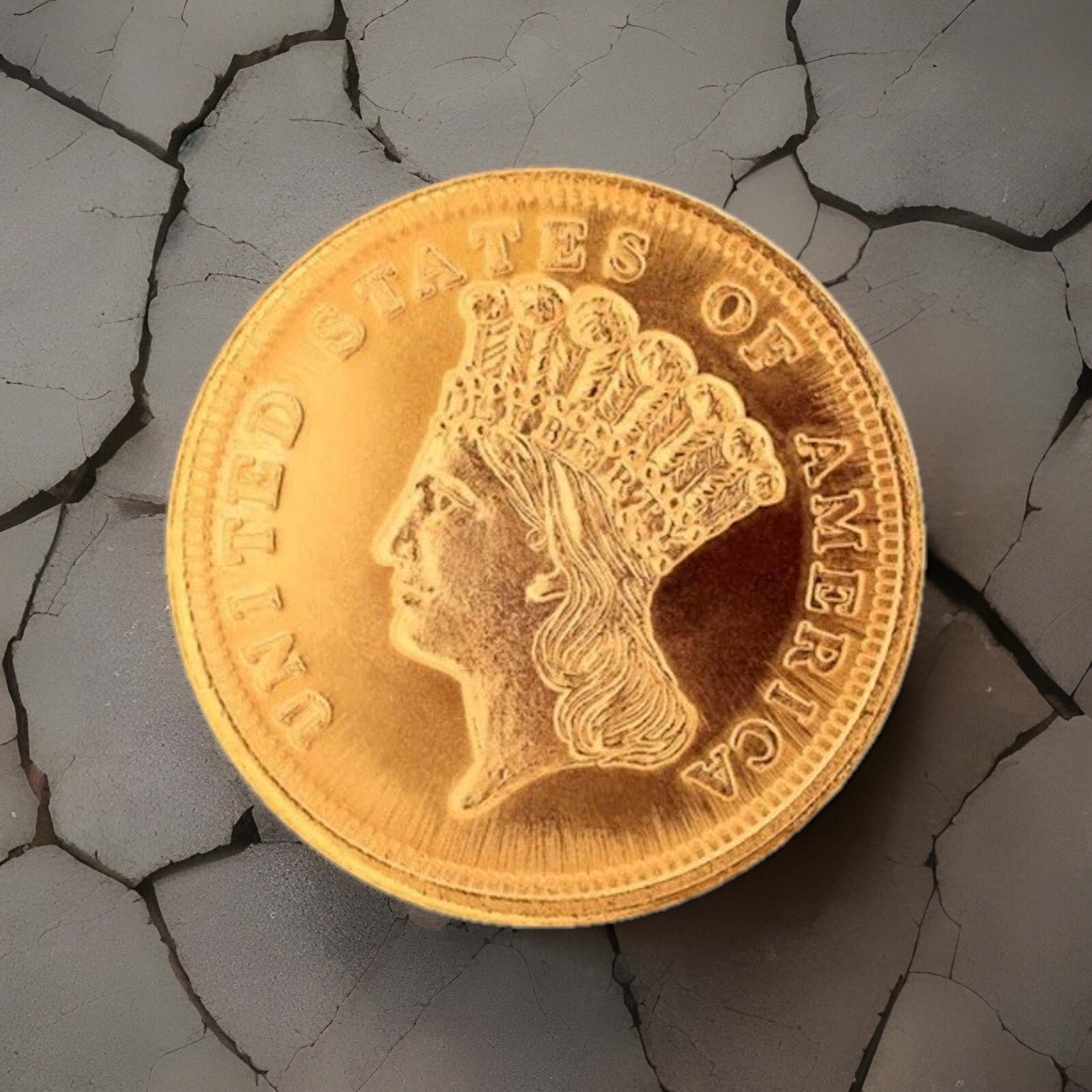 $3 Dollar Indian Princess Head Gold 24kt 1854 COIN TREASURE 24KT Plated