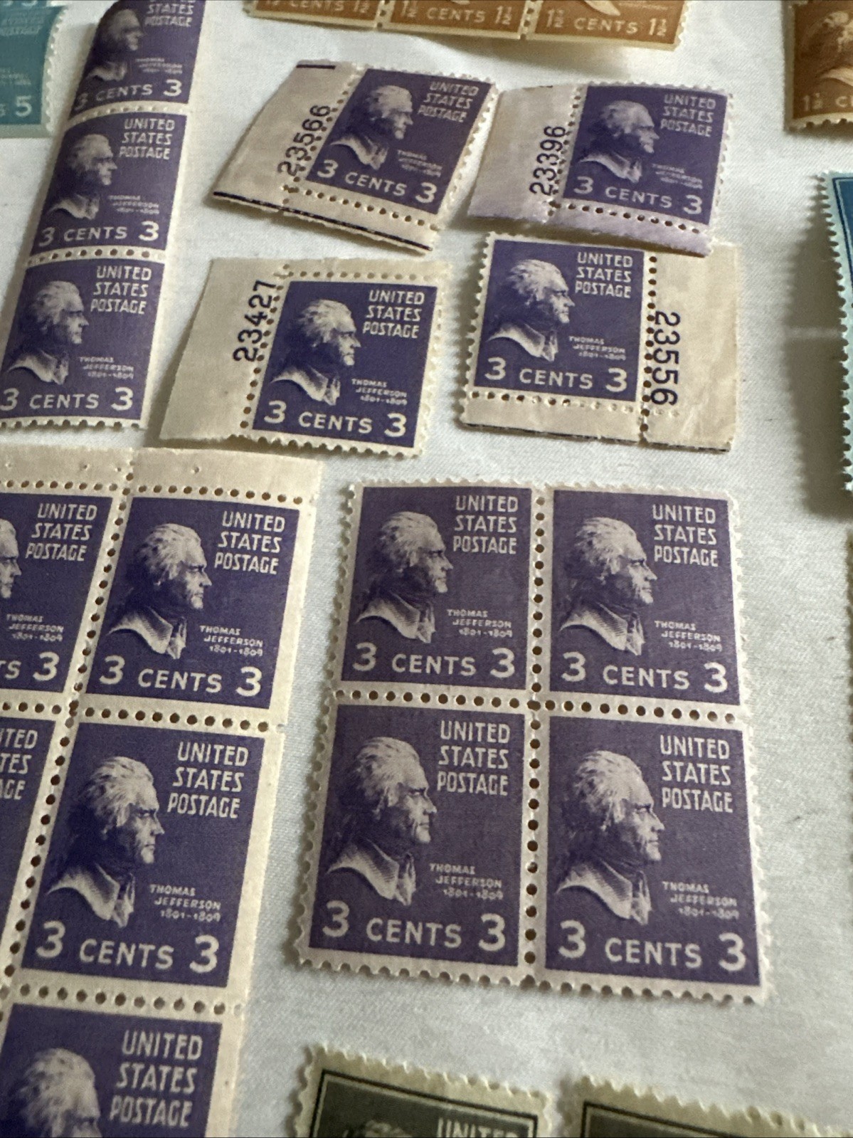 Lot Of US Stamps 1/2 Cent To 50 Cents Block Plate Unused
