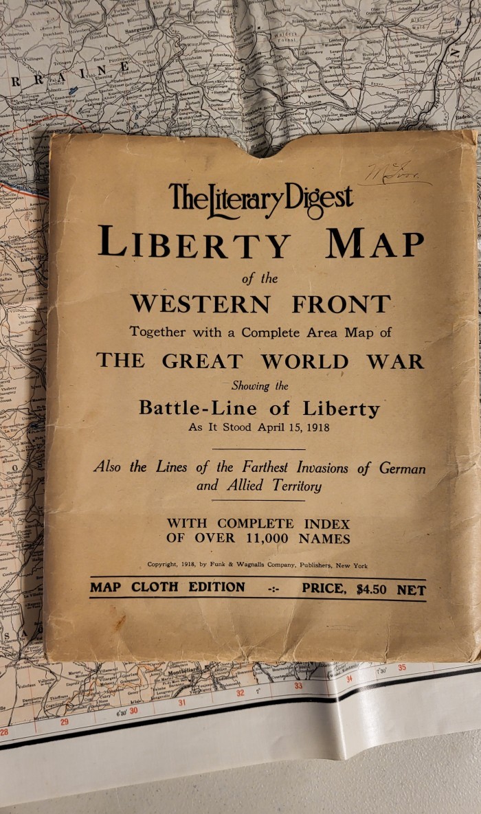 WWI 1918 Western Front Battle-Line Liberty Map! Coated Cloth. Large 51" x 42".