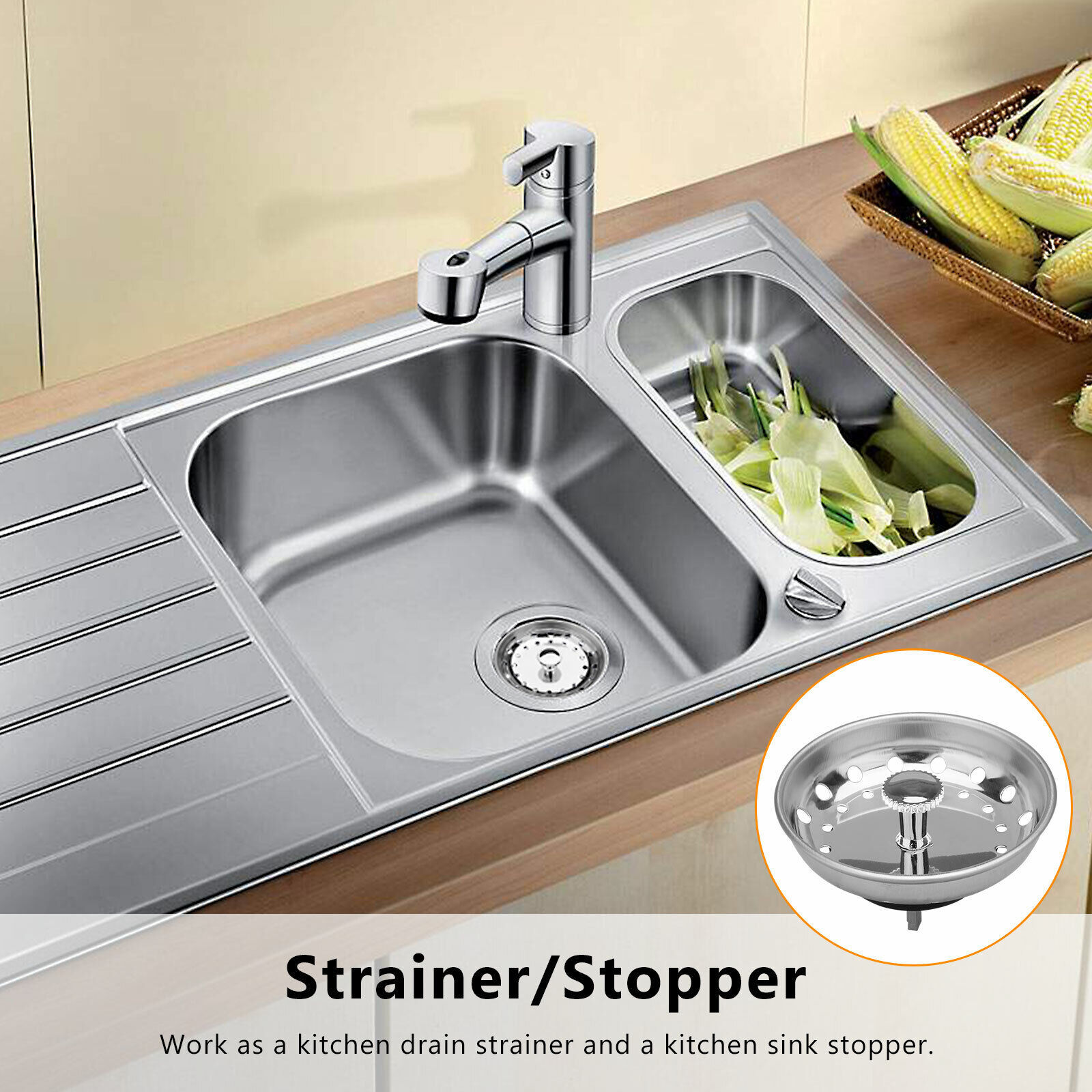 Stainless Steel Home Kitchen Sink Drain Stopper Basket Strainer Waste Plug Lot
