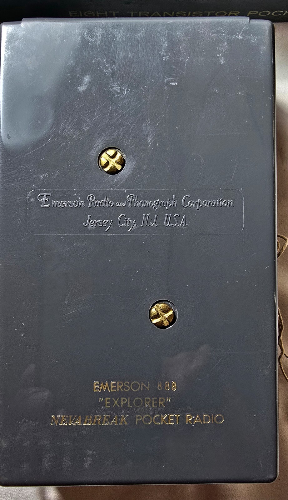 Vintage Grey EMERSON 888 8 Transistor Pocket Radio & Accessories