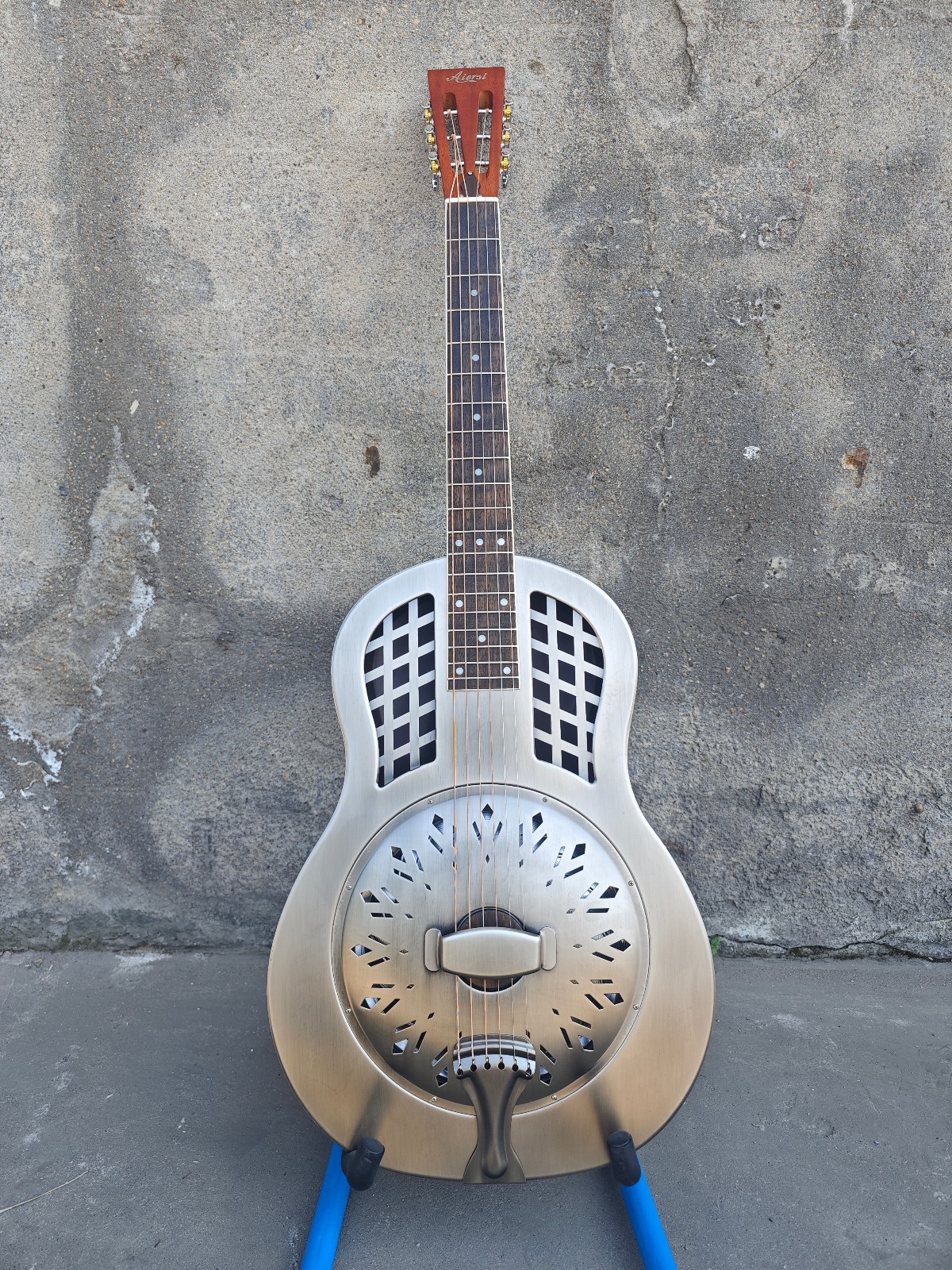 Aiersi Vintage Brass Body Duolian Single Cone Resonator Guitar with Hard Case