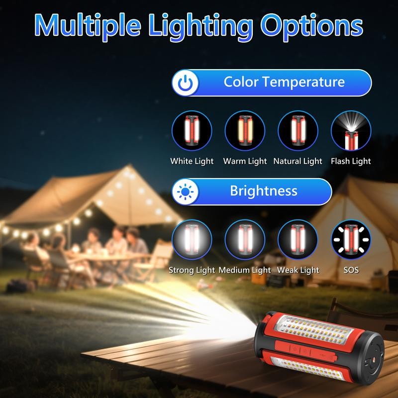 3-Head Rechargeable LED Camping Light 10000mAh, 67" Adjustable Stand, Tripod