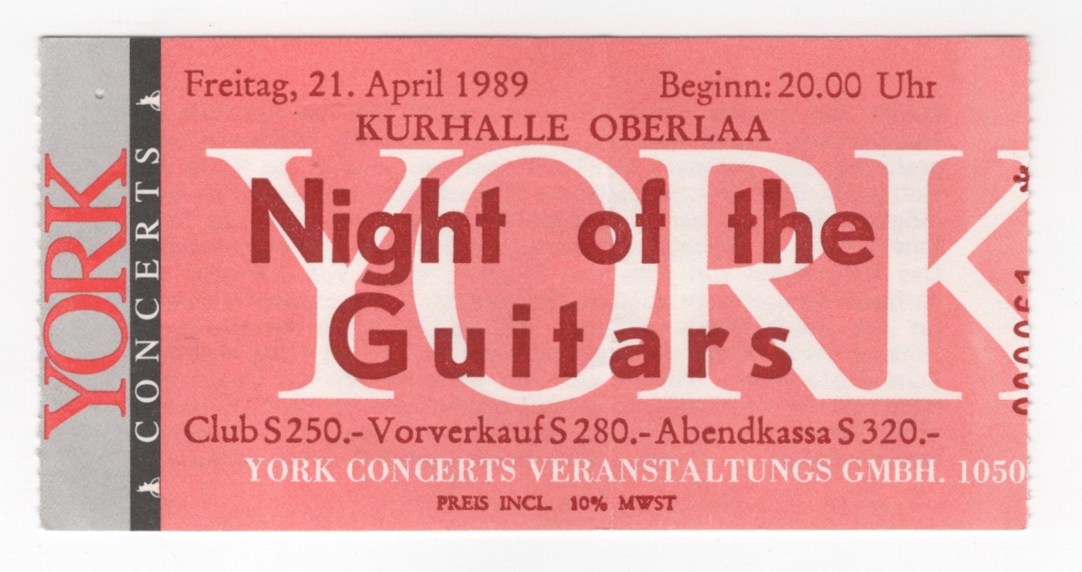 Robbie Krieger Phil Manzanera Leslie West 4/21/89 Vienna Austria Ticket Stub!