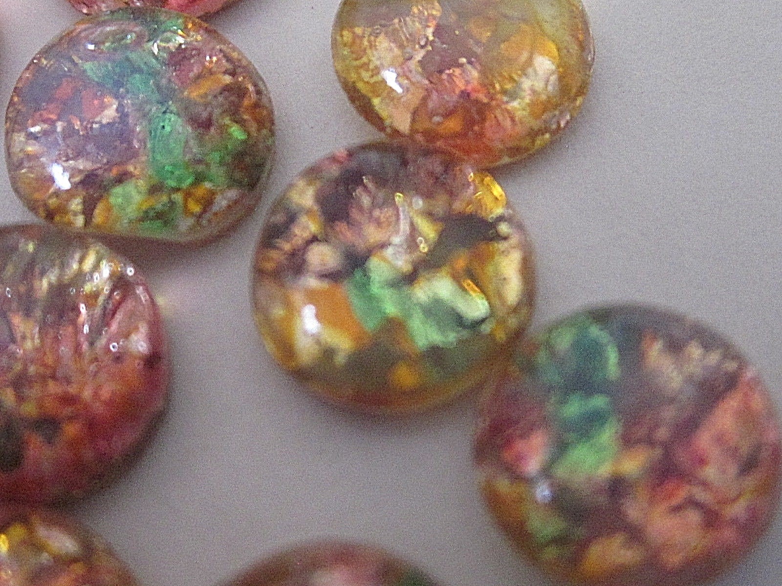 24pc VTG GLASS FIRE OPAL 7mm JAPAN CAB FLAT BACK LOT STONE JEWELRY REPAIR CRAFTS