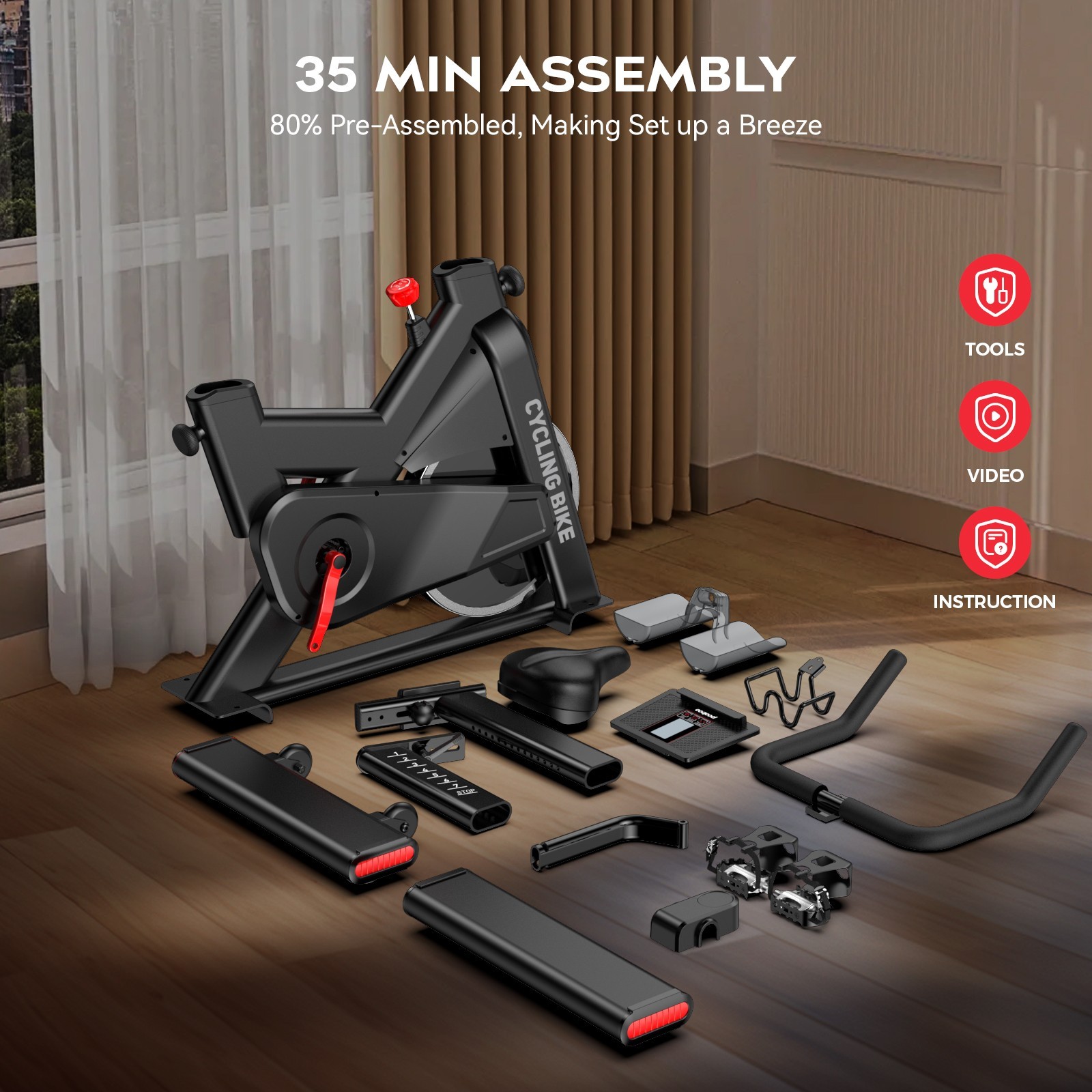 Exercise Bike Stationary Bike Home Workout Bike with Comfortable Seat Cushion