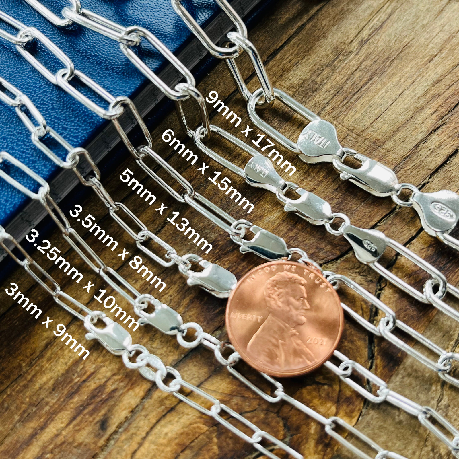 Real Solid 925 Sterling Silver Paper clip Chain Paperclip Necklace Made in Italy