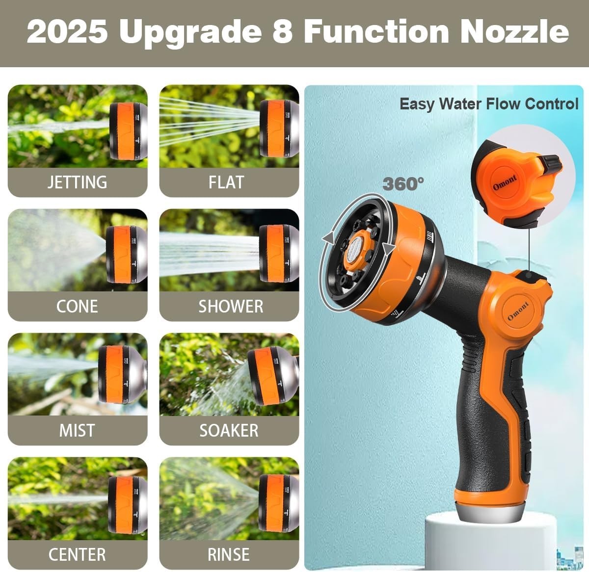 50ft 304 Stainless Steel Garden Hose Metal, Heavy Duty Water Pipe with Nozzle