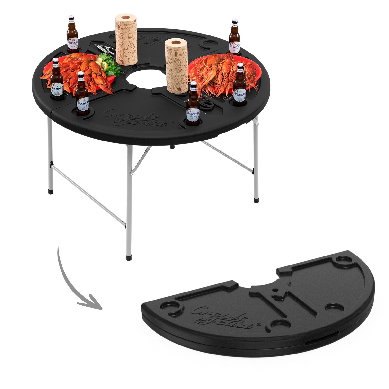 Creole Feast Foldable 47-inch Round Crawfish Table, Portable Table, Black