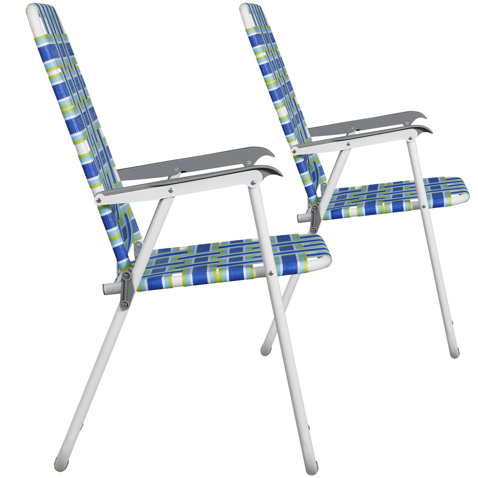 Metal Frame Blue Beach Chairs Set of 2 Webbed Folding Patio Lawn Camping Chairs
