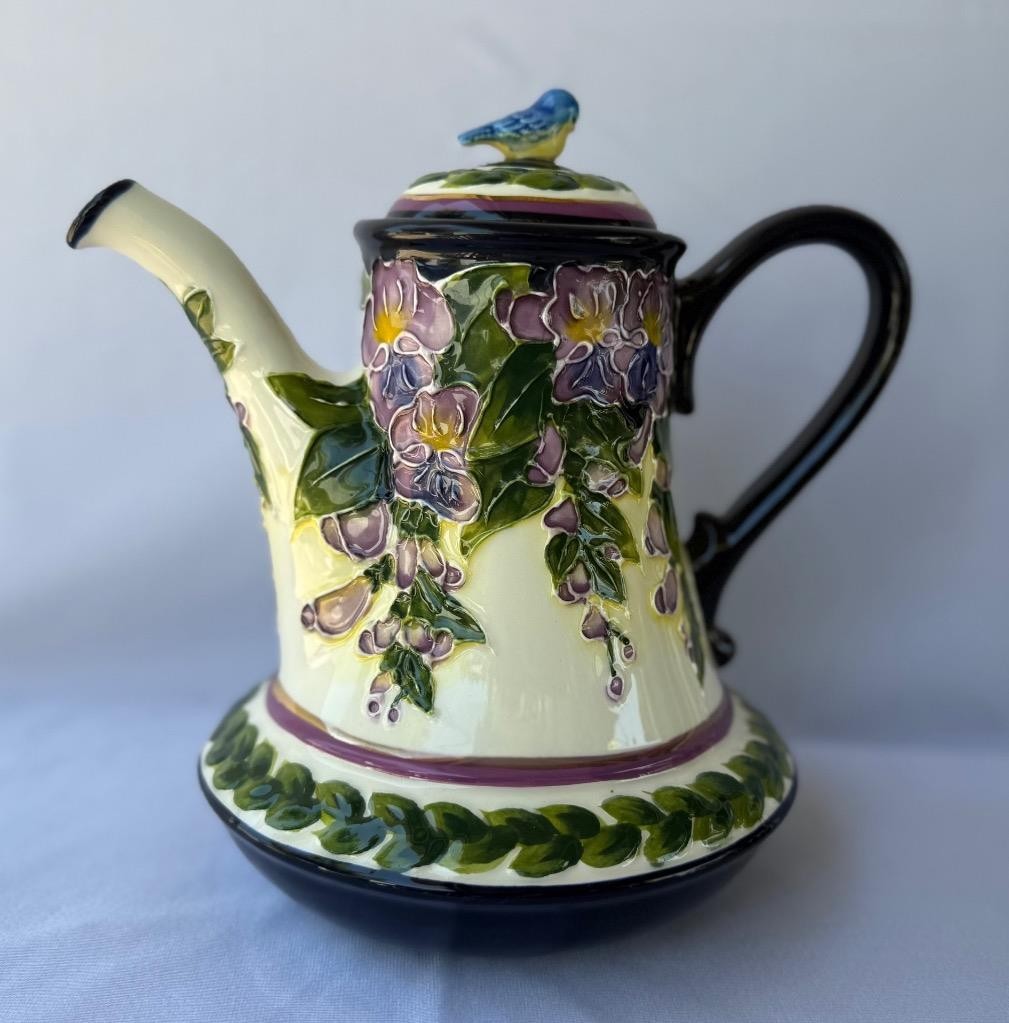 Blue Sky Clayworks Jeanette McCall Wisteria Icing on the cake Ceramic Teapot New