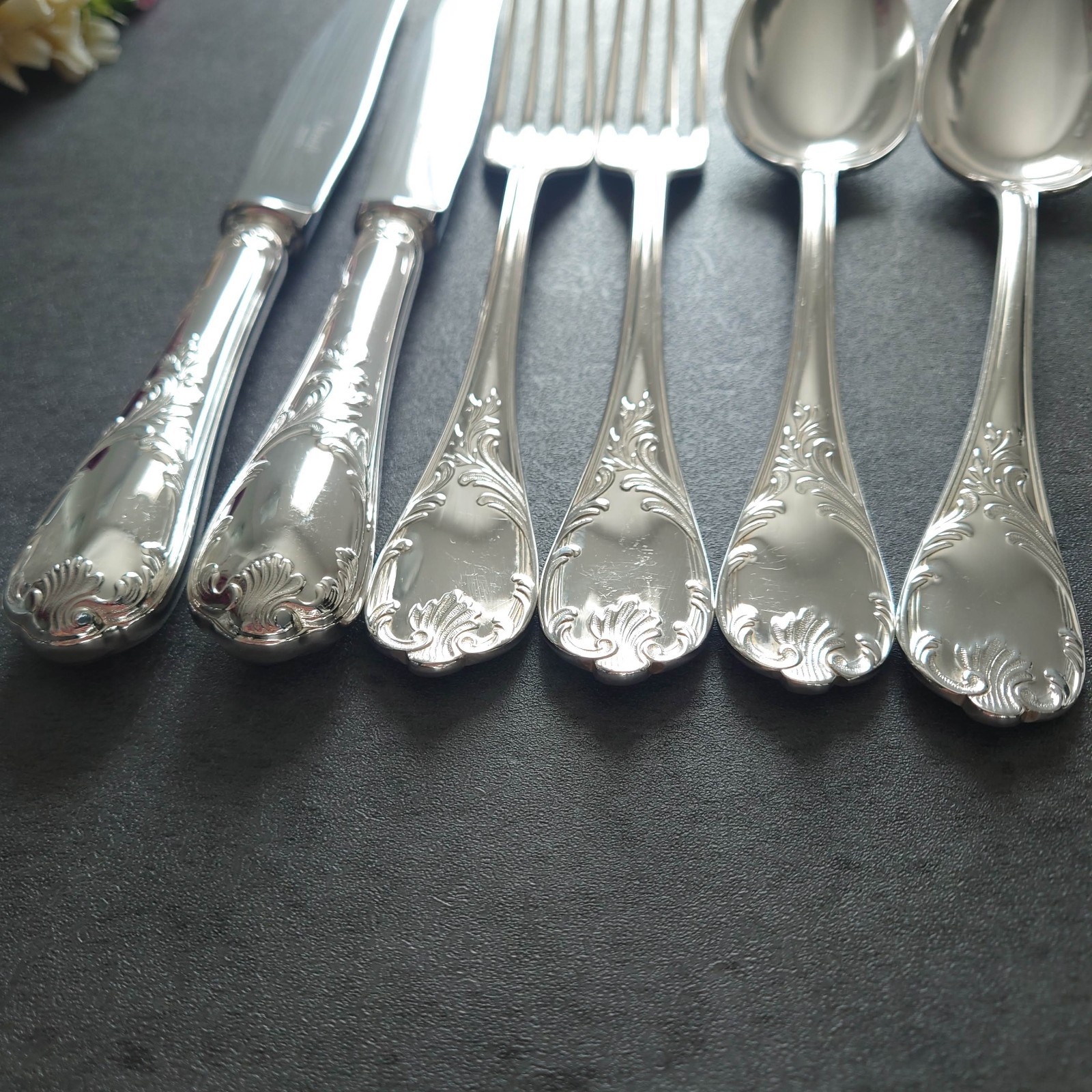 Christofle Marly 6pcs Silverplate Flatware Table Knife Fork Spoon Excellent