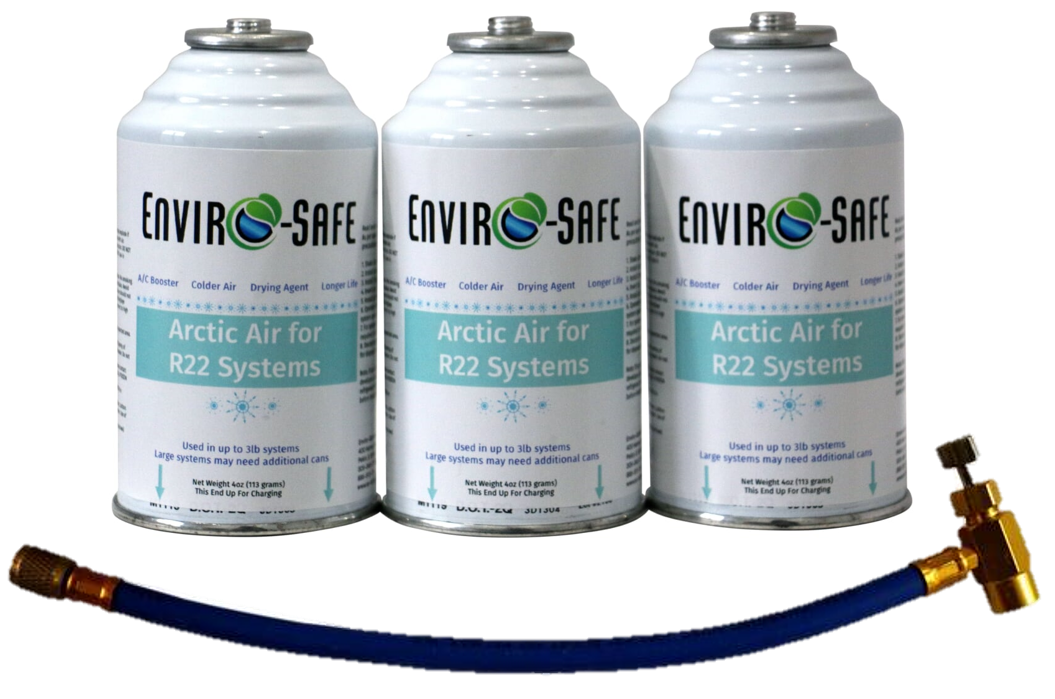 Envirosafe Arctic Air for R22, AC Coolant Refrigerant Support, 3 cans & Hose