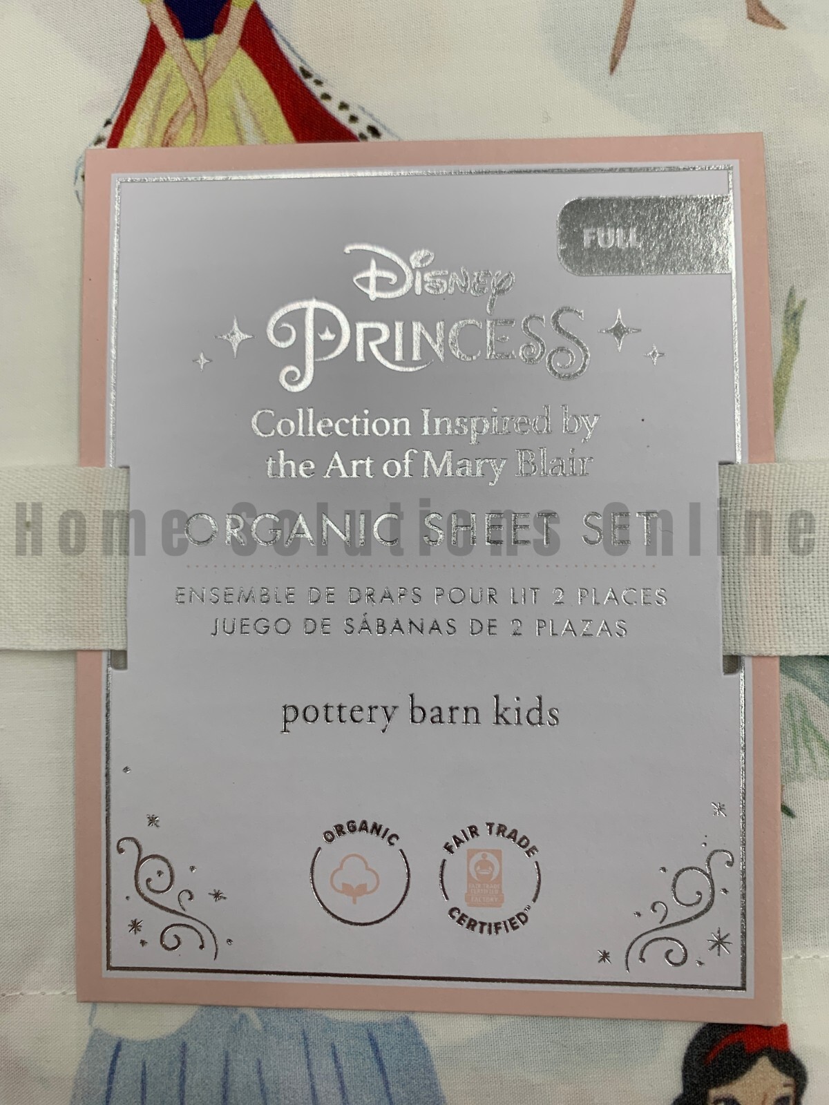 Pottery Barn Disney Princess Organic Cotton Sheet Set Full White Multi #7019
