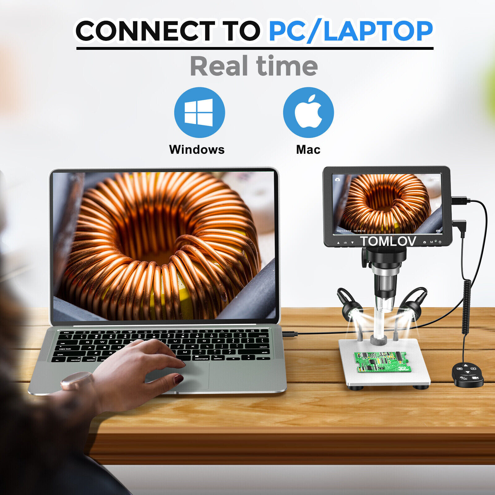 TOMLOV Digital Magnifier 1200X 7'' Coin Microscope camera Soldering Microscope