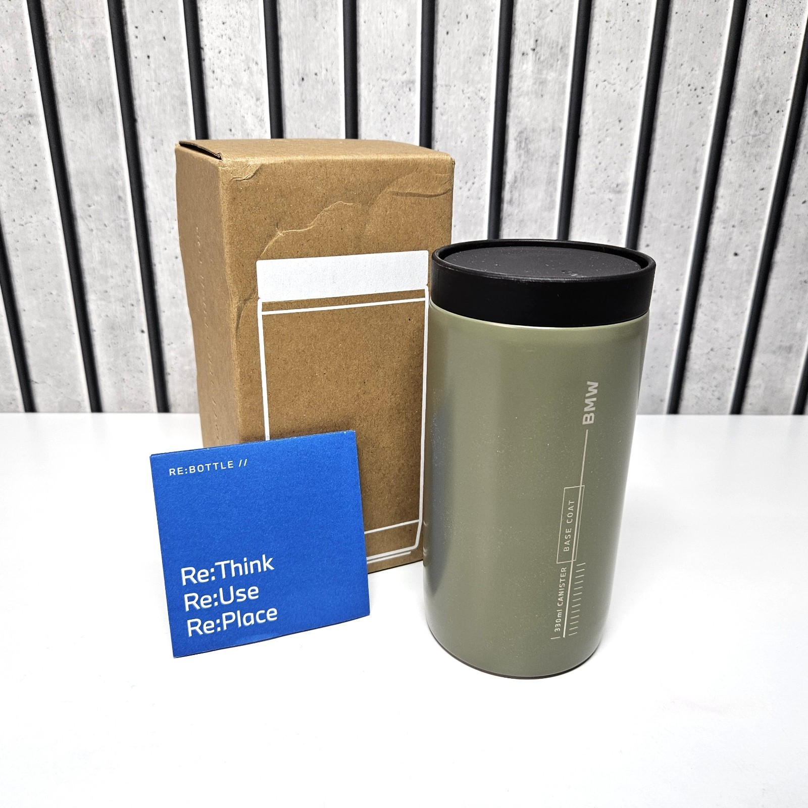 BMW Official Thermomug Travel Coffee Cup Push 330ml (Green/Beige) - New