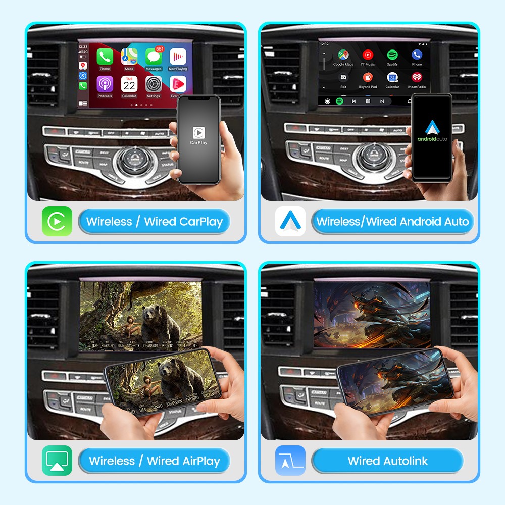 Wireless Apple Carplay, Android Auto, Mirroring, For Infiniti Q70 QX60 2015-2019