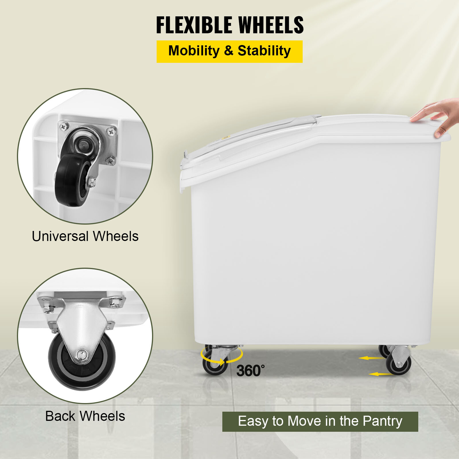 VEVOR Dry Ingredient Bin 21 Gallon Storage Bin w/ Caster Restaurant Kitchen