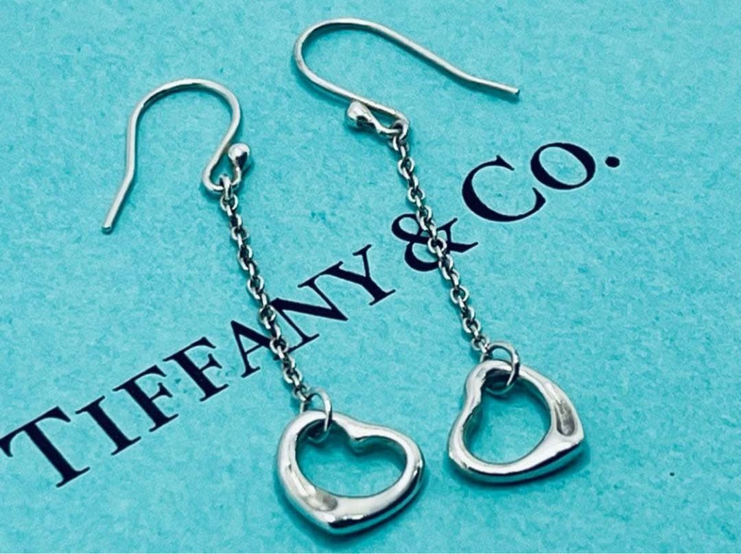 h518 Excellent condition Tiffany & Co. Open Heart Drop Hook Earrings 925