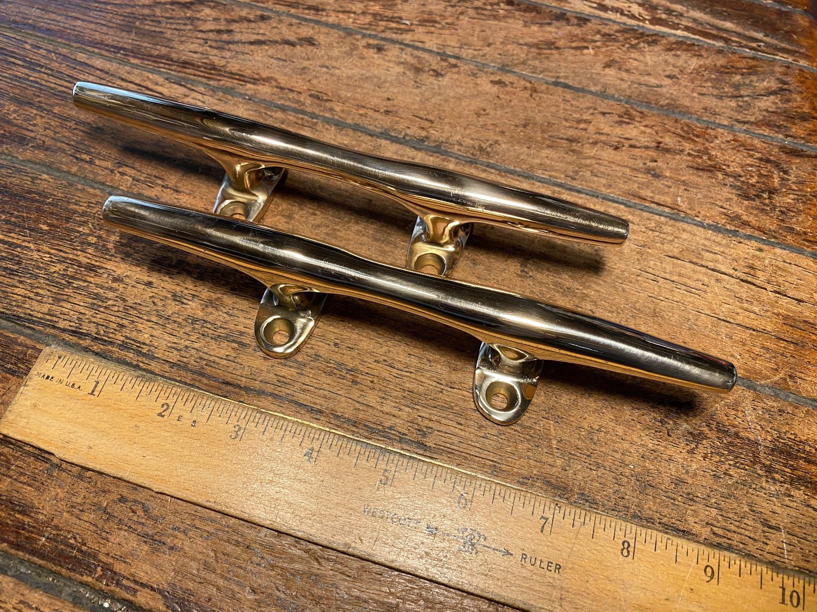 Pair Vintage Polished Bronze 8" Herreshoff Style Cleats, Drawer/Door Handles