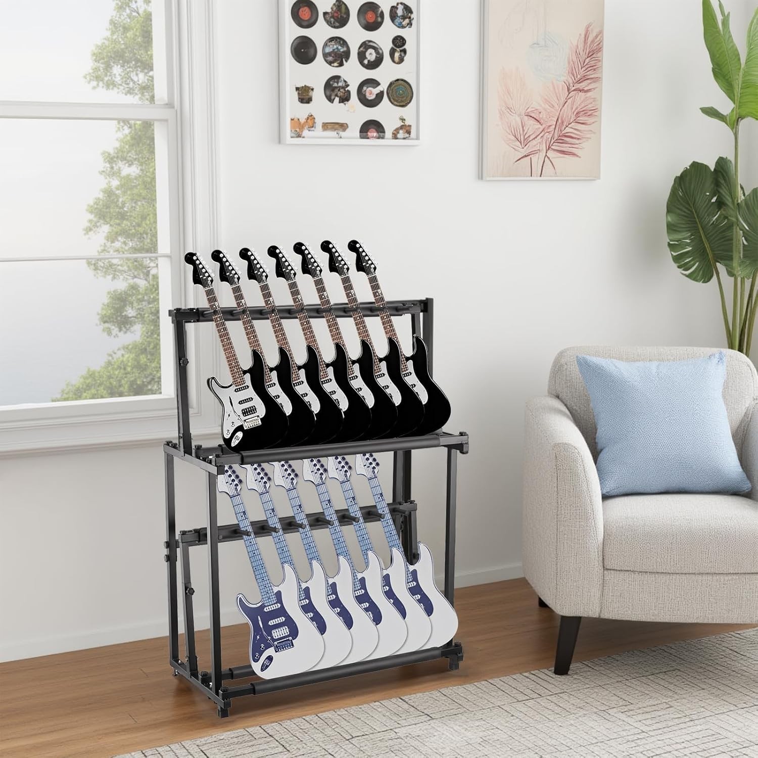 Multi Guitar Stand Folding 14 Standing Floor Multiple Guitars Display Rack Adjus