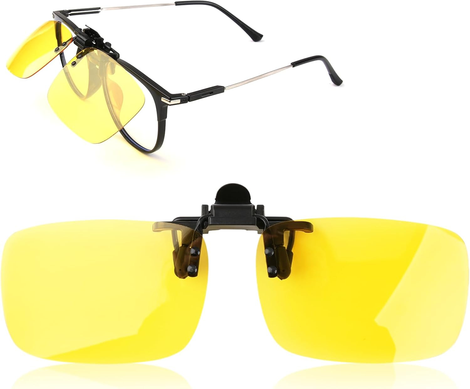 Clip on Polarized Night Vision Driving Glasses Flip up UV400 Wear Over Eyeglasse