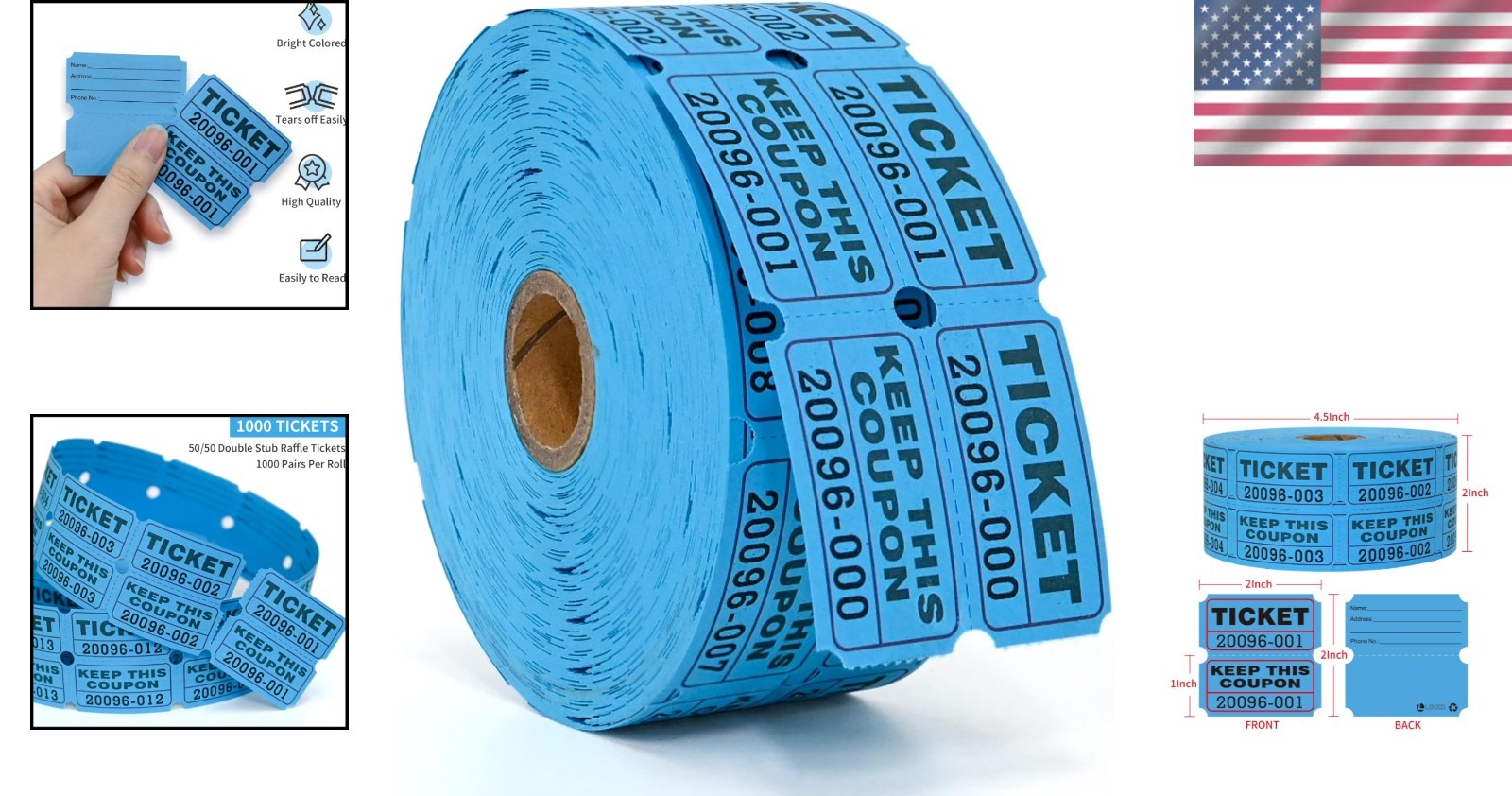 Consecutive Numbered Raffle Tickets - 1000 Double Stubs for School Dances