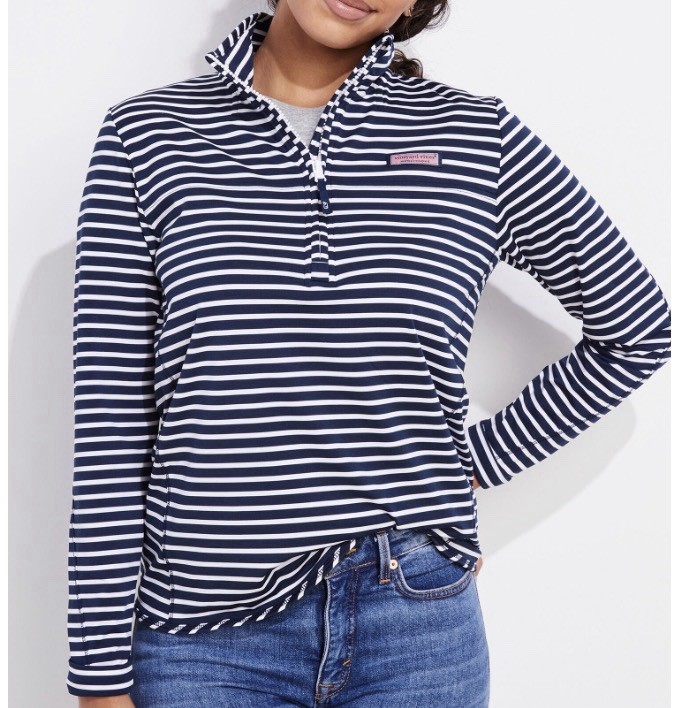 Vineyard Vines Performance Stripe Sankaty Shep Shirt Pullover Navy Women’s L