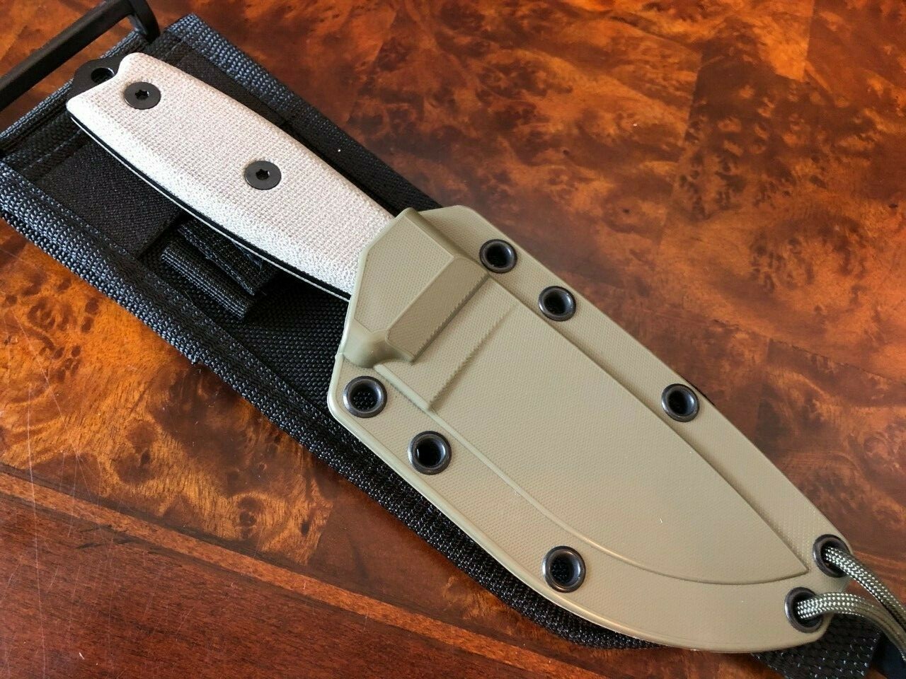 ESEE Knives 3 Military Black Blade Green Sheath MOLLE Back ESEE-3MIL-P