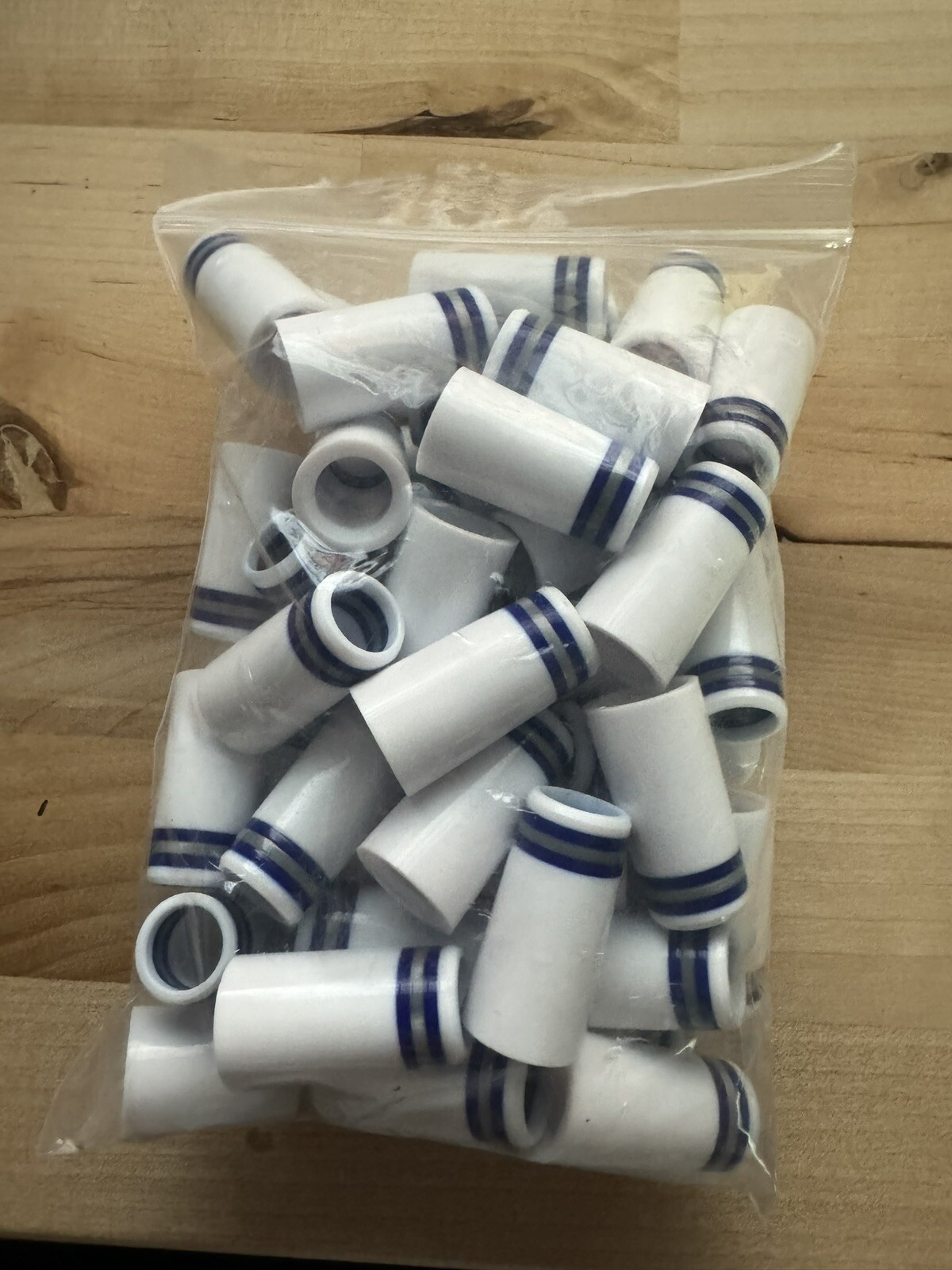 10-CUSTOM GOLF FERRULES .355 WHITE/BLUE/SILVER 1” TAPER TIP