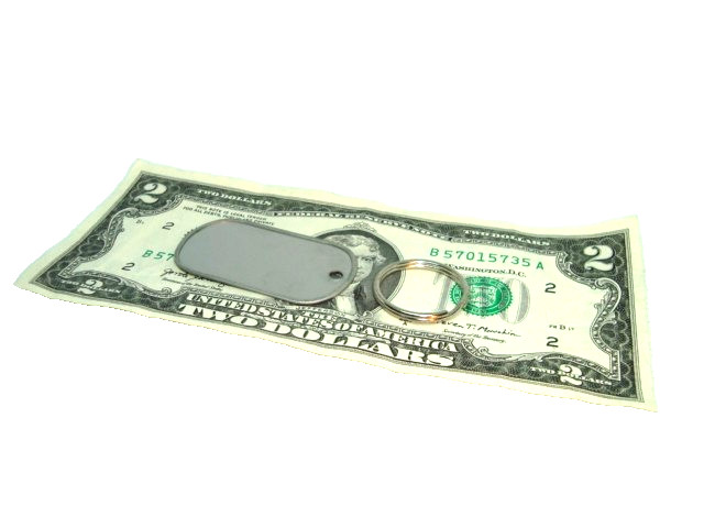 Military Style Rolled Edge Dog Tag Silver Matte (Dull) Finish + 1" in. Key Ring