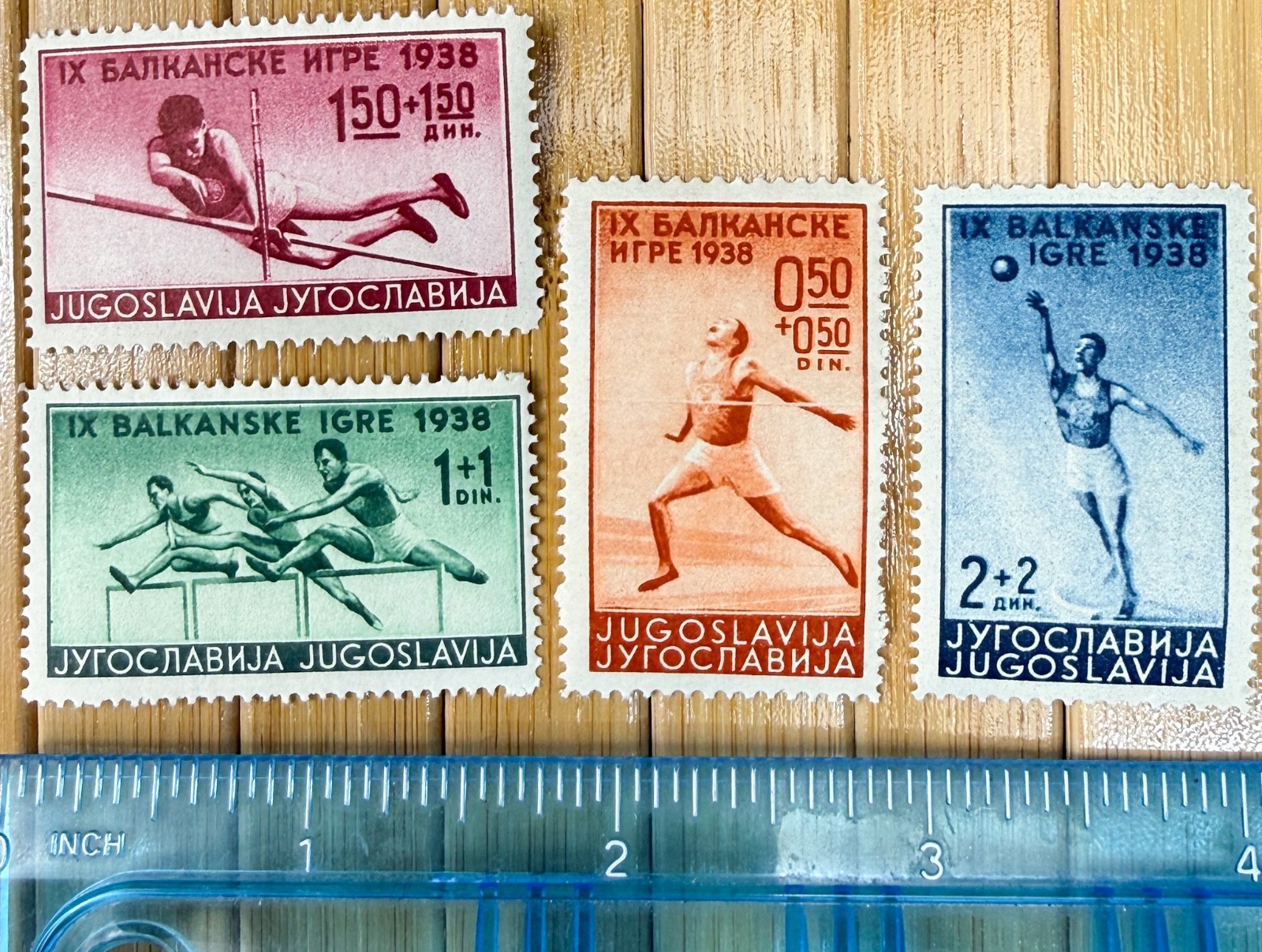 1938 YUGOSLAVIA Stamp Set 4 Varieties #B70-B73 BALKAN GAME Original Glassine Env