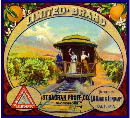 Limited Brand Riverside Train Orange Citrus Fruit Crate Label Art Print