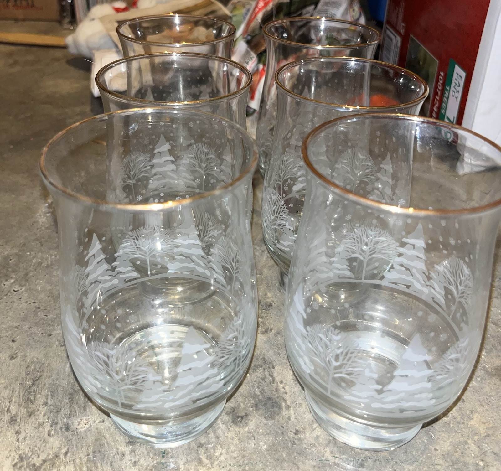 Libbey Christmas Winter Wonderland Vintage Tulip Tumblers 6 Piece