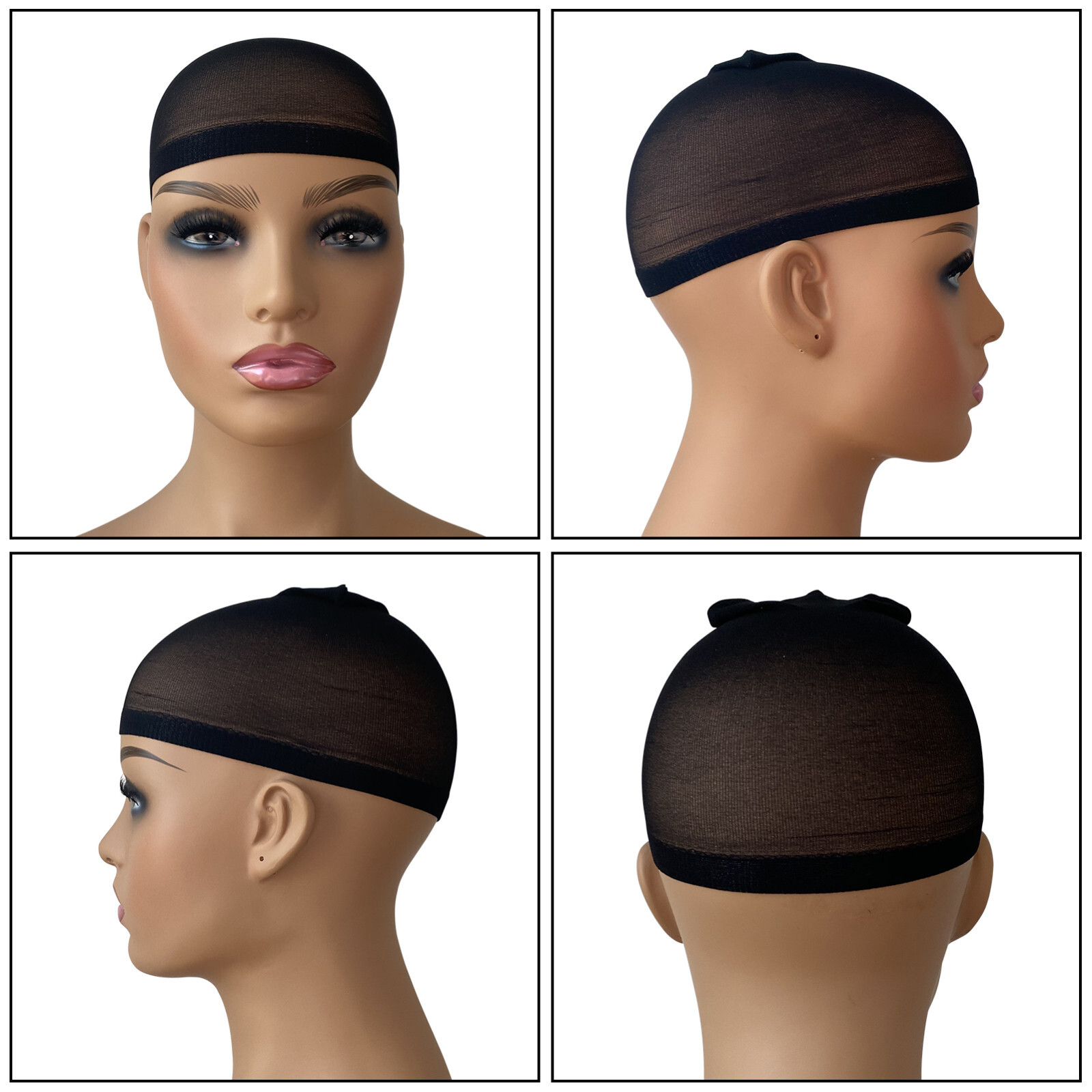 2pcs Deluxe Nylon Stocking Stretchy Wig Caps Light Coffee,Nude,Black, Beige