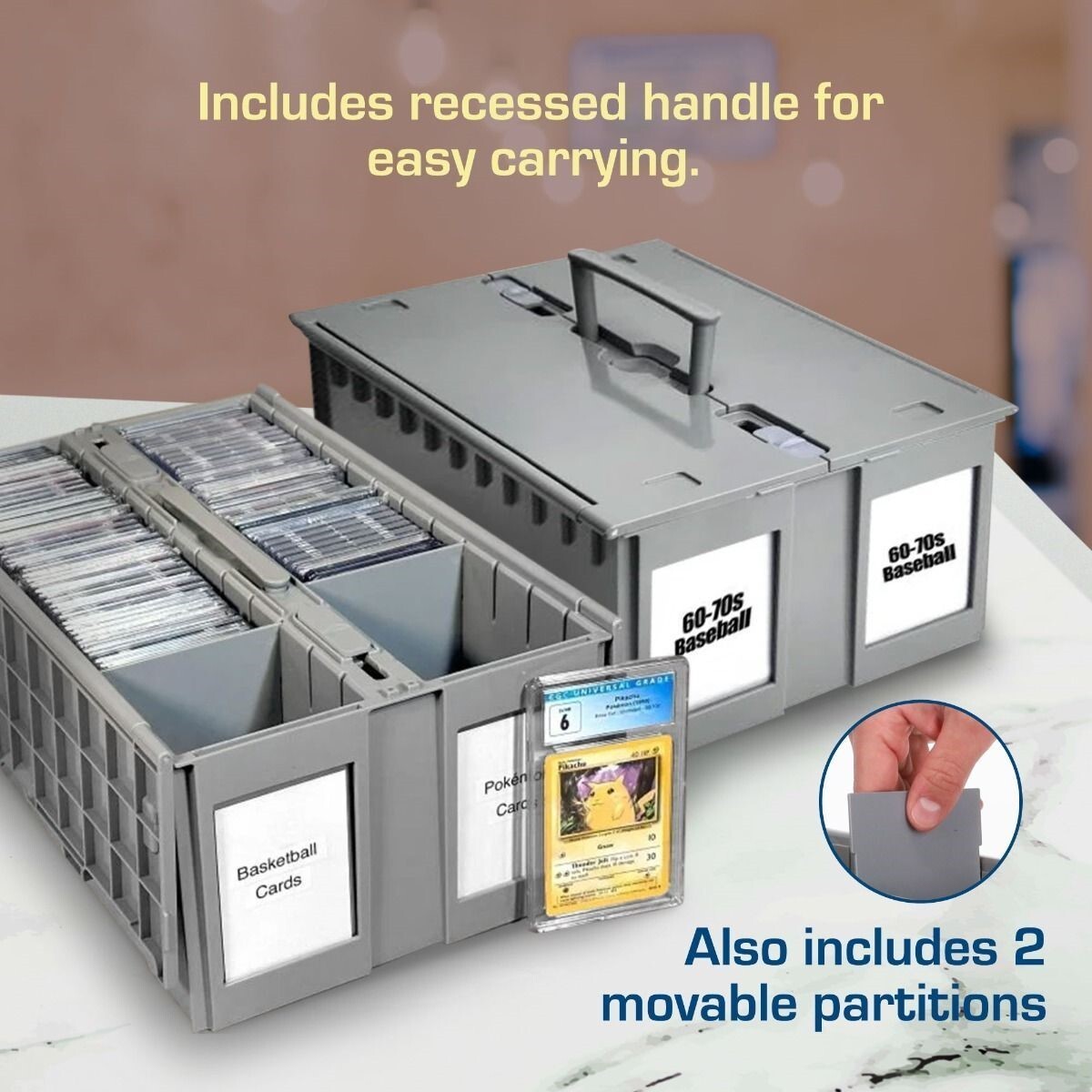 BCW Graded Card Bin 2 Row Gray Long Term Storage Box Hold PSA BGS SGC CSG Slabs